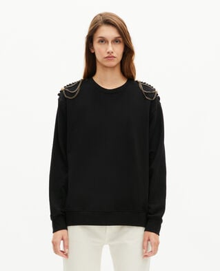 The Kooples FEMME BLACK WASHED sweatshirt avec cha&icirc;nes noir