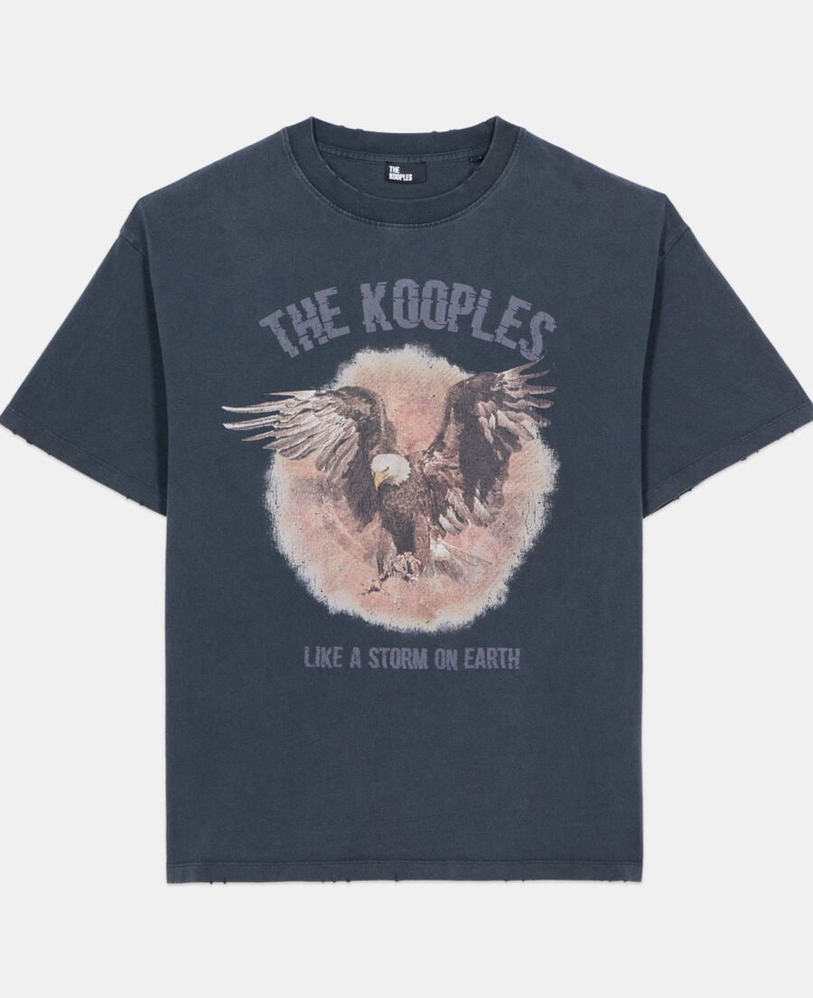 The Kooples H BLACK WASHED black t-shirt with serigraphy