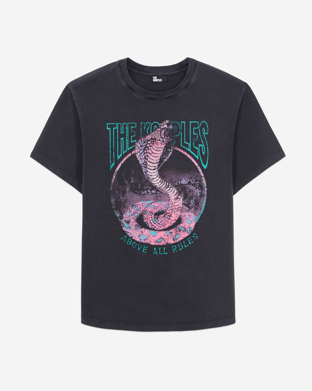 The Kooples FEMME BLACK / PINK t-shirt femme noir avec sérigraphie cobra