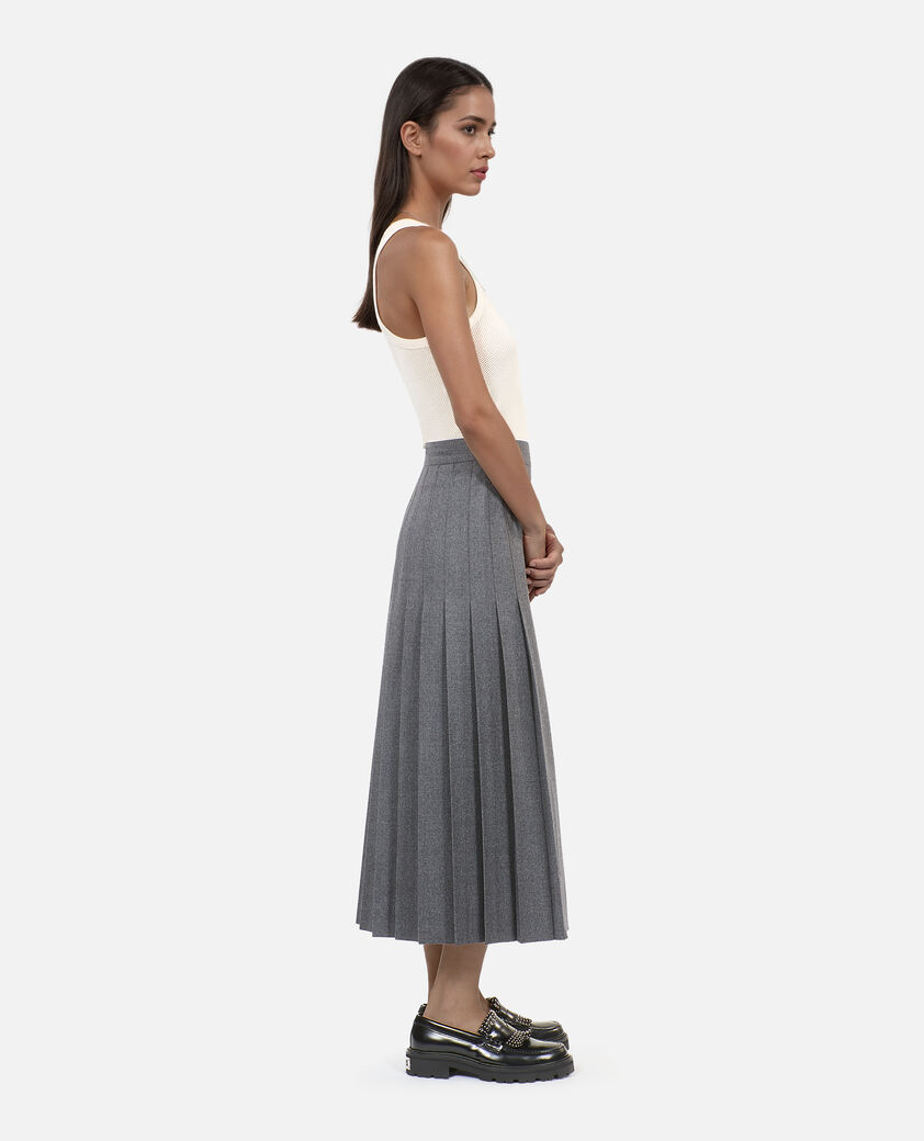 The Kooples WOMEN GREY long pleated grey wool skirt