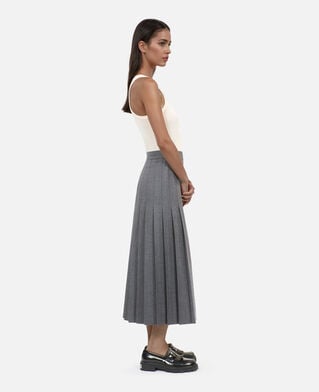 The Kooples WOMEN GREY long pleated grey wool skirt