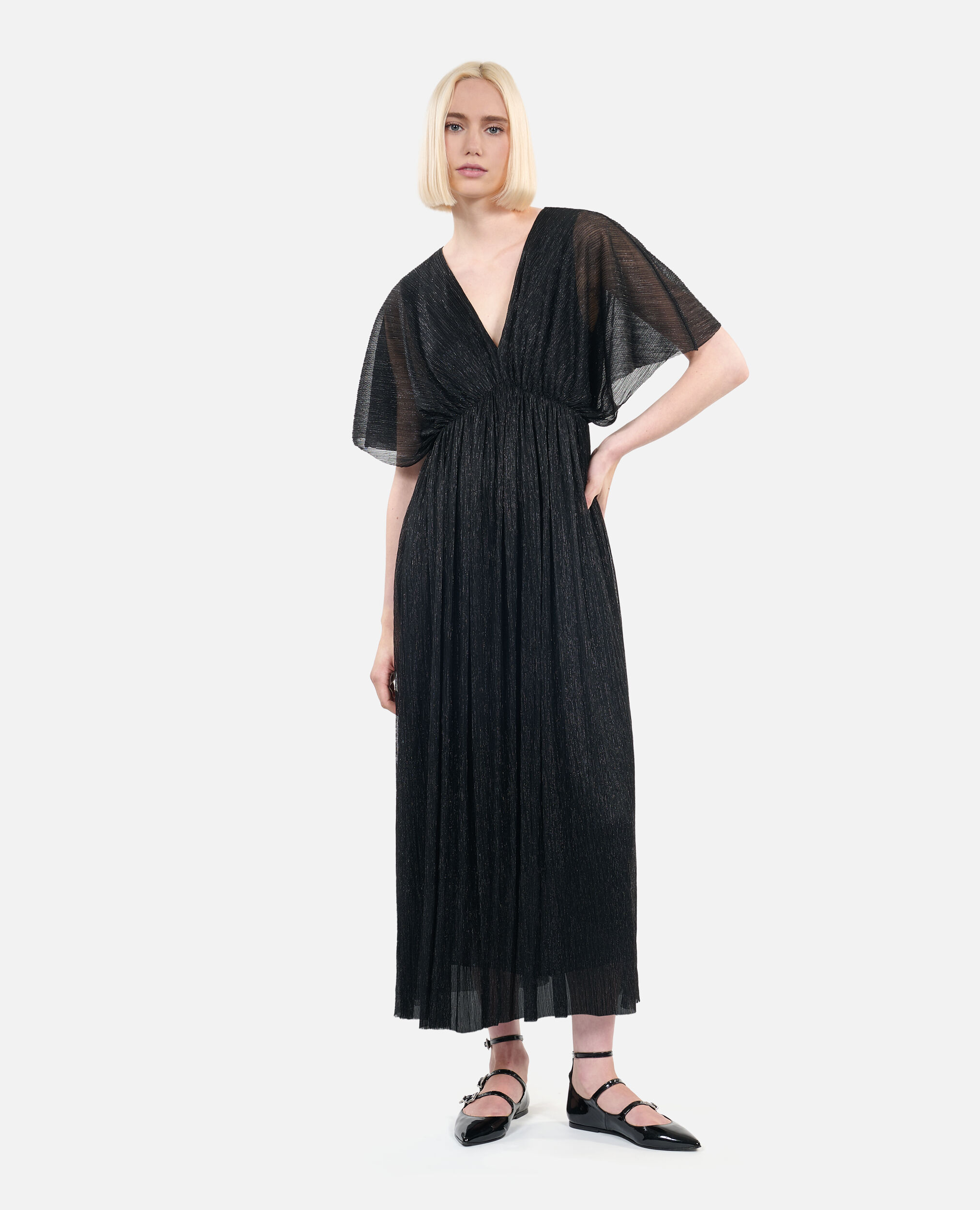 Robe longue en jersey metallise noir