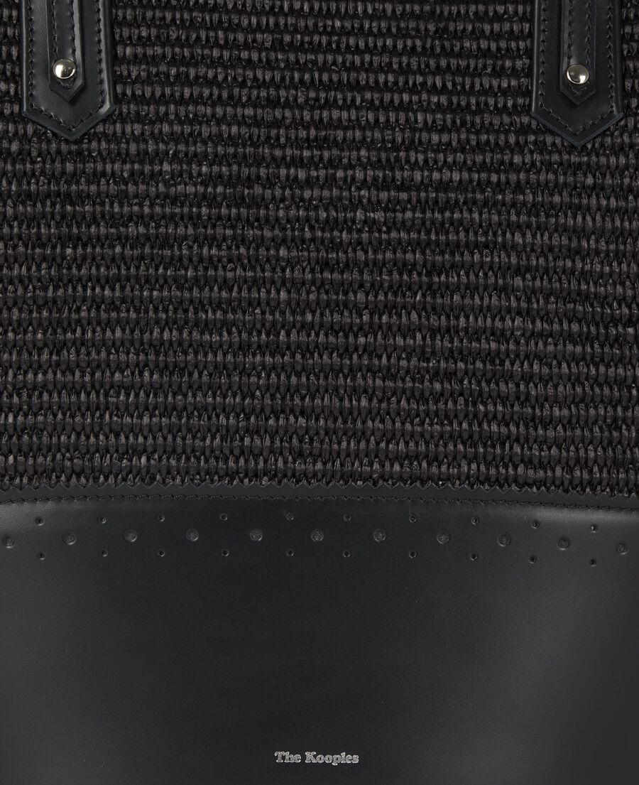 The Kooples FEMME BLACK sac cabas en cuir et raphia noir