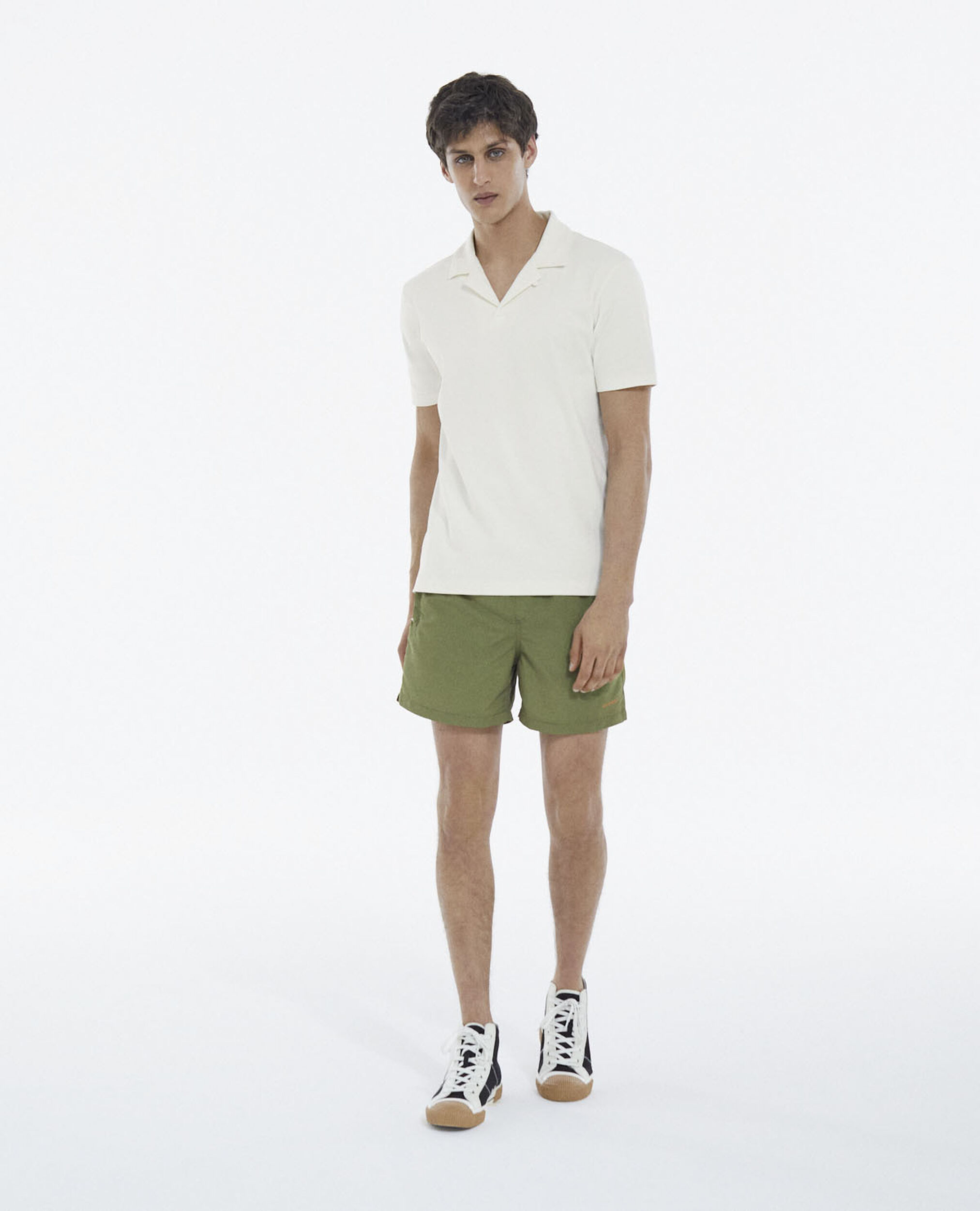 Ecru short-sleeved polo with Cuban collar, ECRU, hi-res image number null