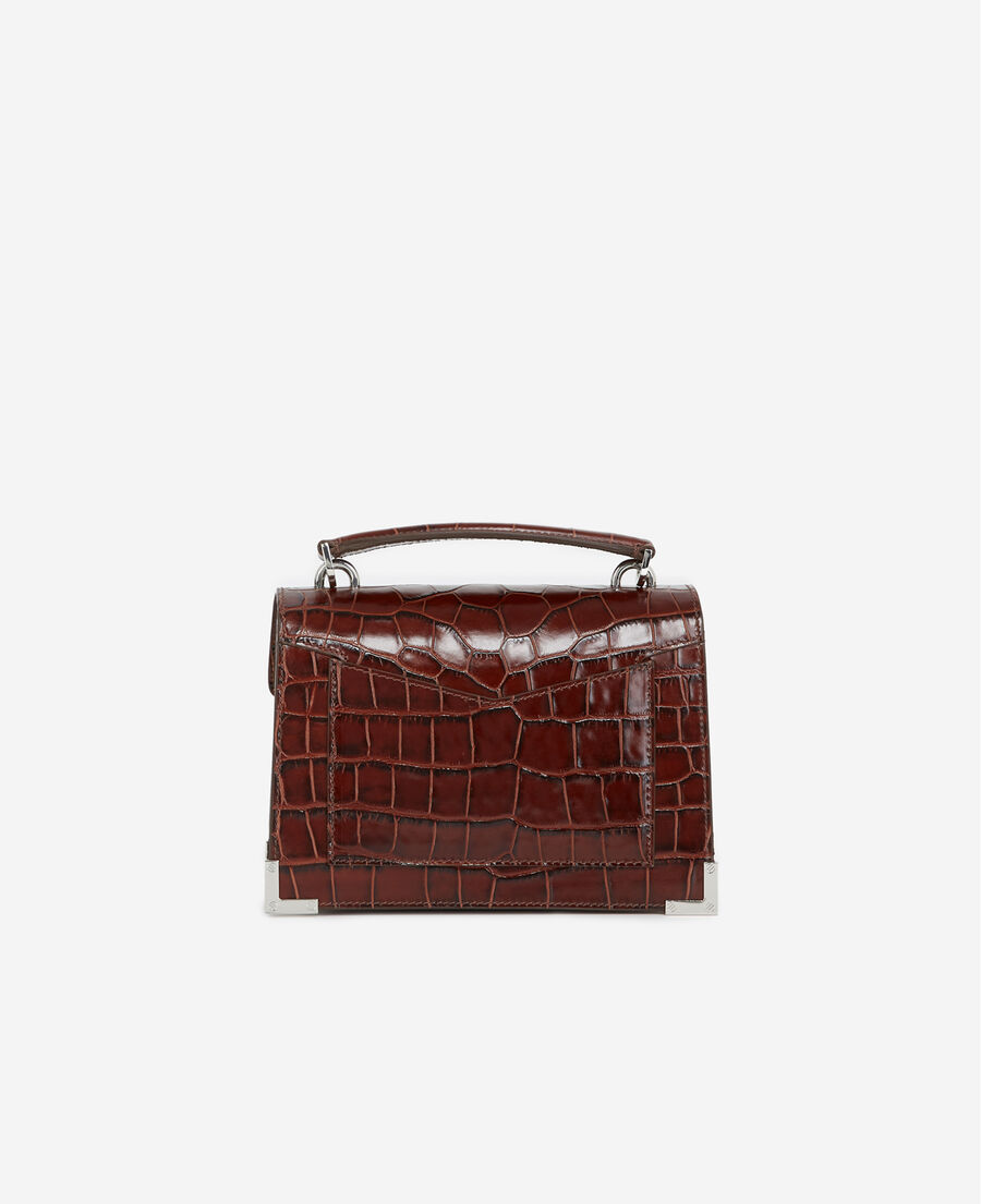 mini emily brown croco-print leather bag