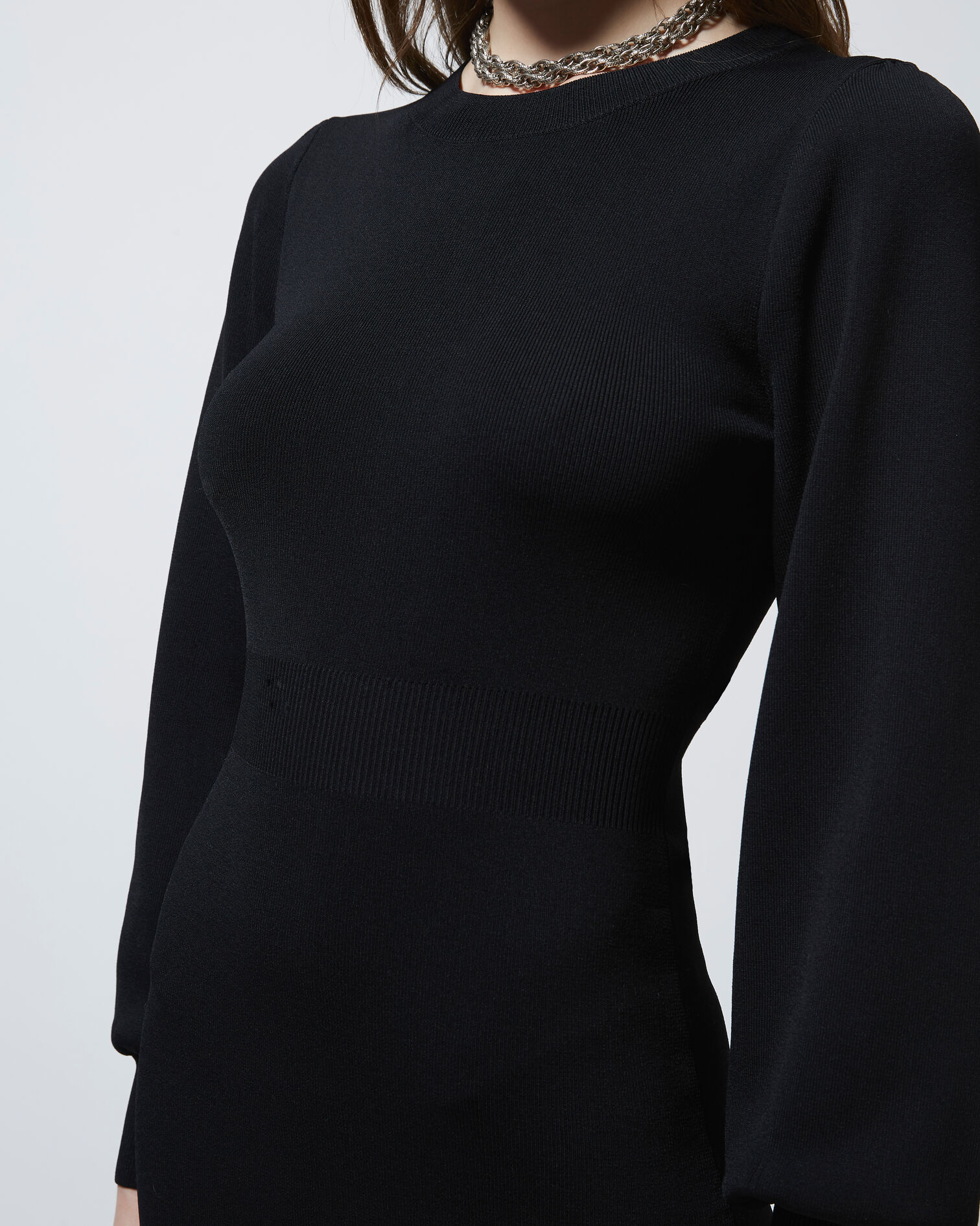 Fitted black short knitted dress, BLACK, hi-res image number null