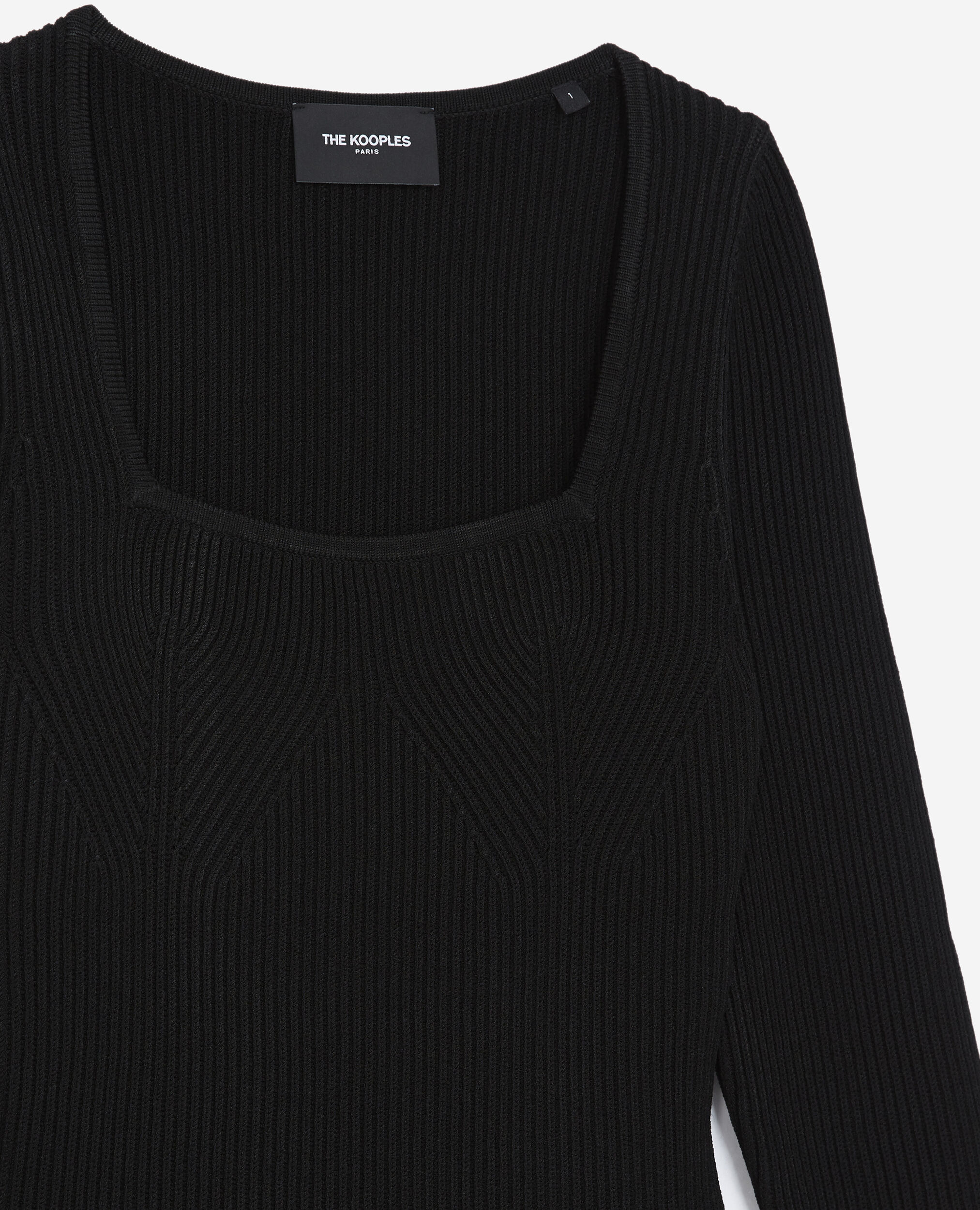 Snug knit black sweater w/square neck - rib, BLACK, hi-res image number null