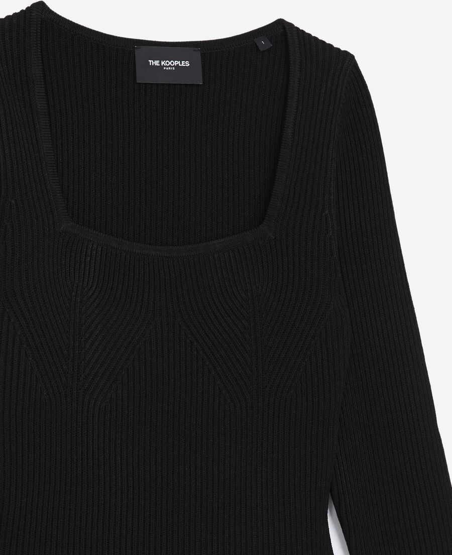 snug knit black sweater w/square neck - rib