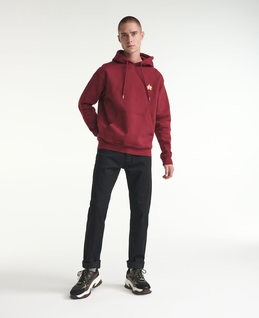Red hooded sweatshirt embroidered flame logo | The Kooples - US