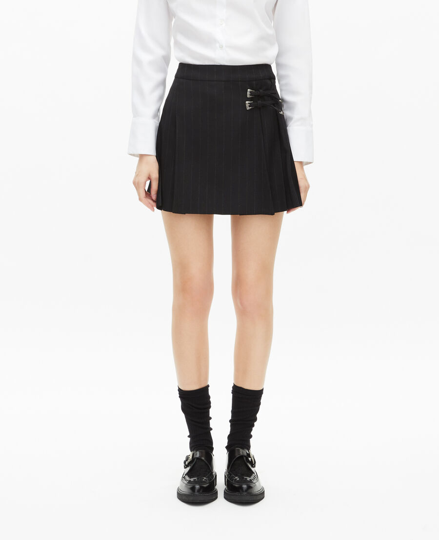 The Kooples FEMME BLACK jupe courte plissée à rayures noire