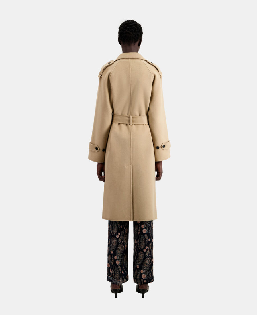 manteau long beige en mélange de laine