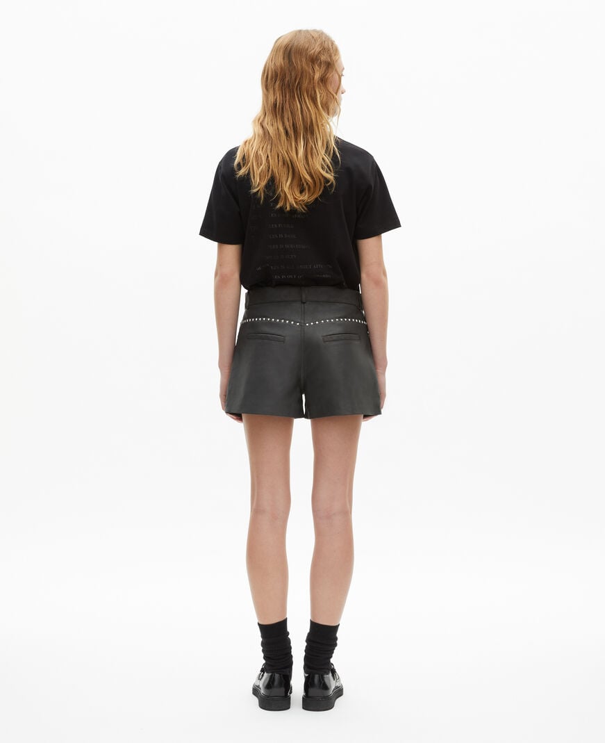 The Kooples WOMEN BLACK STONE black leather shorts
