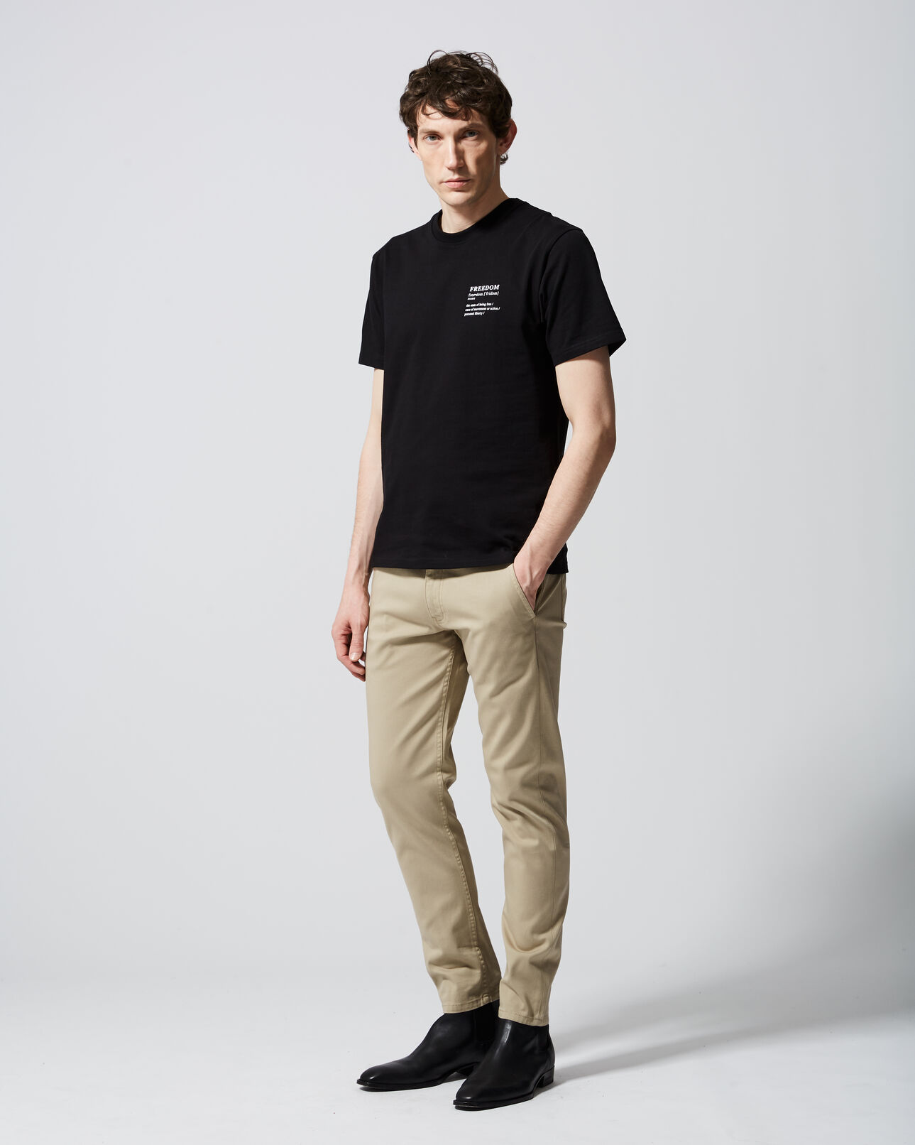The Kooples HOMME BEIGE pantalon coton beige poche ticket cuir