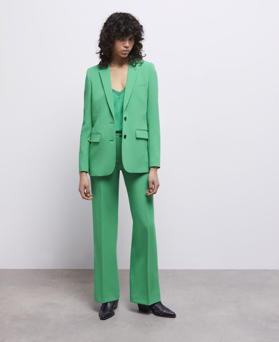 pantalon tailleur vert en crêpe