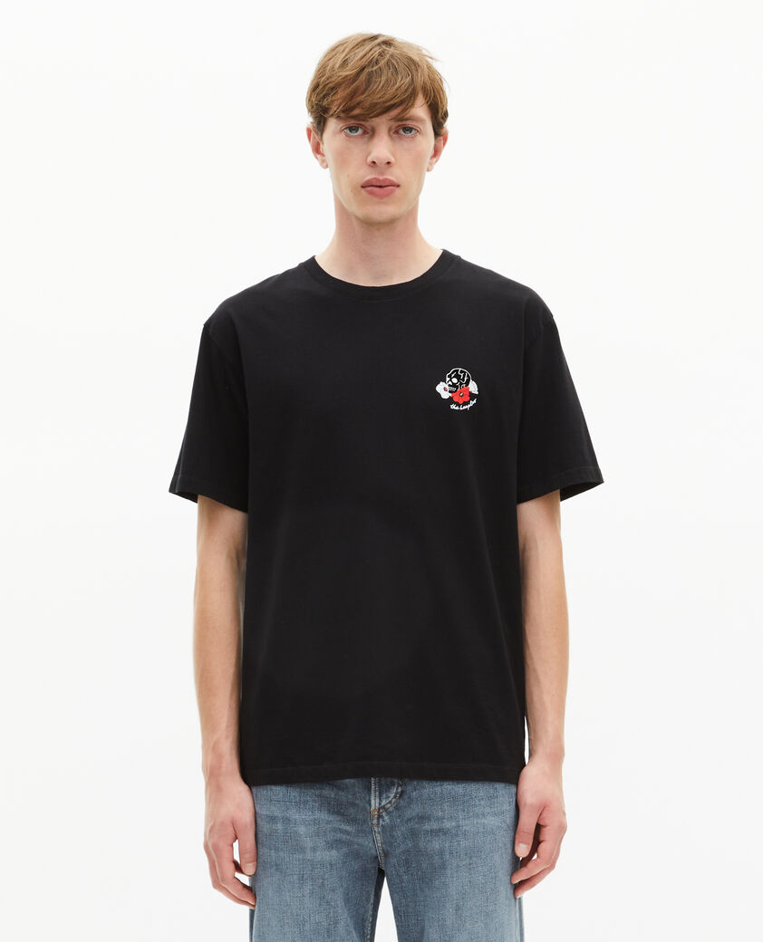 The Kooples HERREN BLACK t-shirt mit schwarzer totenkopfbeflockung