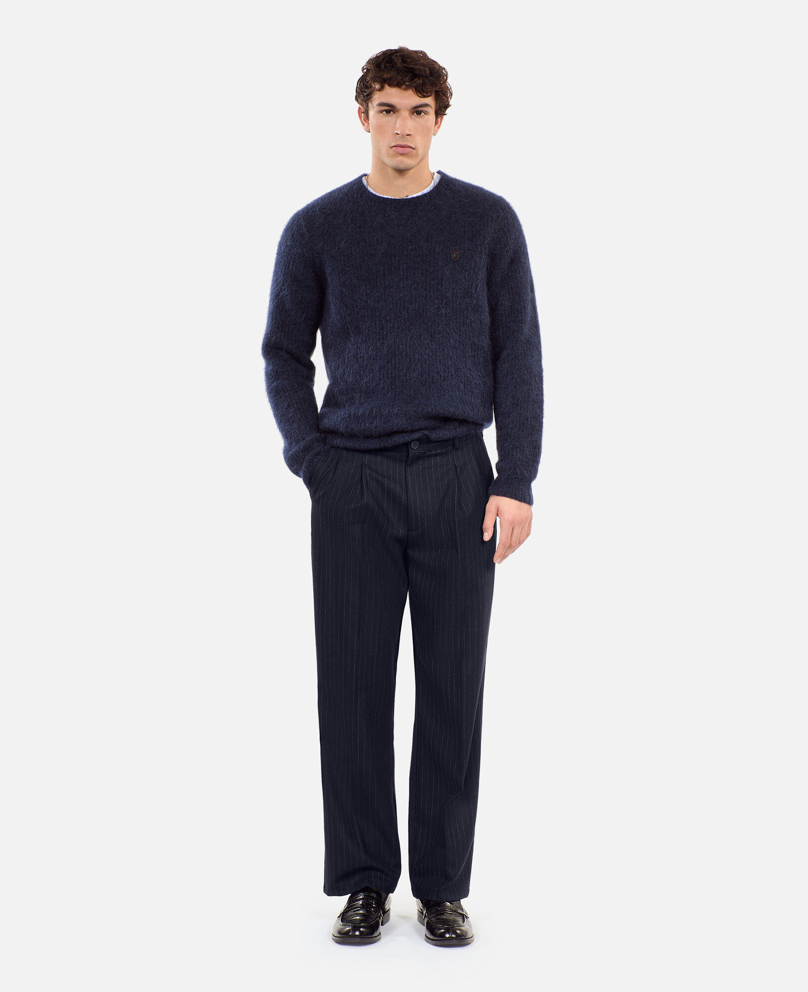 The Kooples H DARK NAVY navy blue striped wide-leg trousers