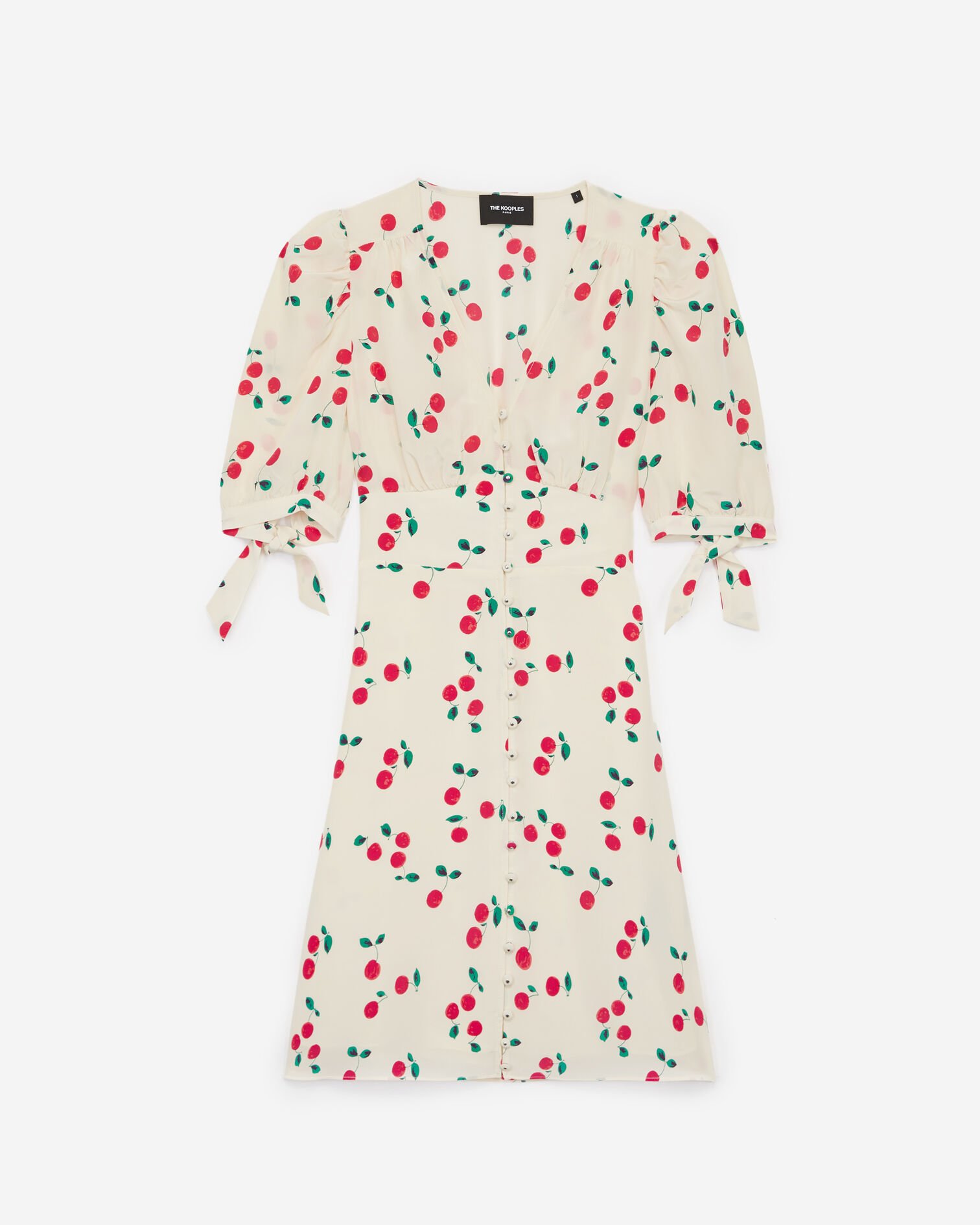 Robe courte écrue imprimé cerises en soie, ECRU RED, hi-res image number null
