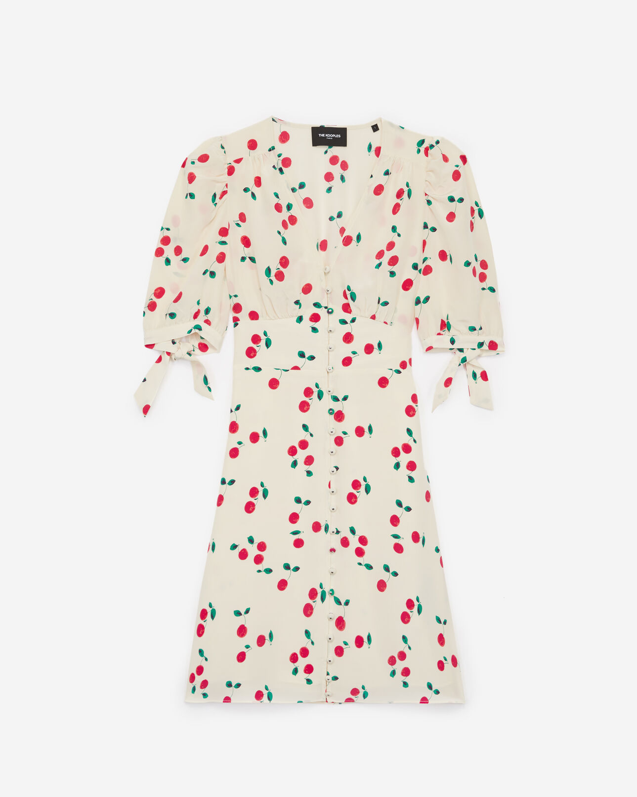 The Kooples FEMME ECRU RED robe courte écrue imprimé cerises en soie