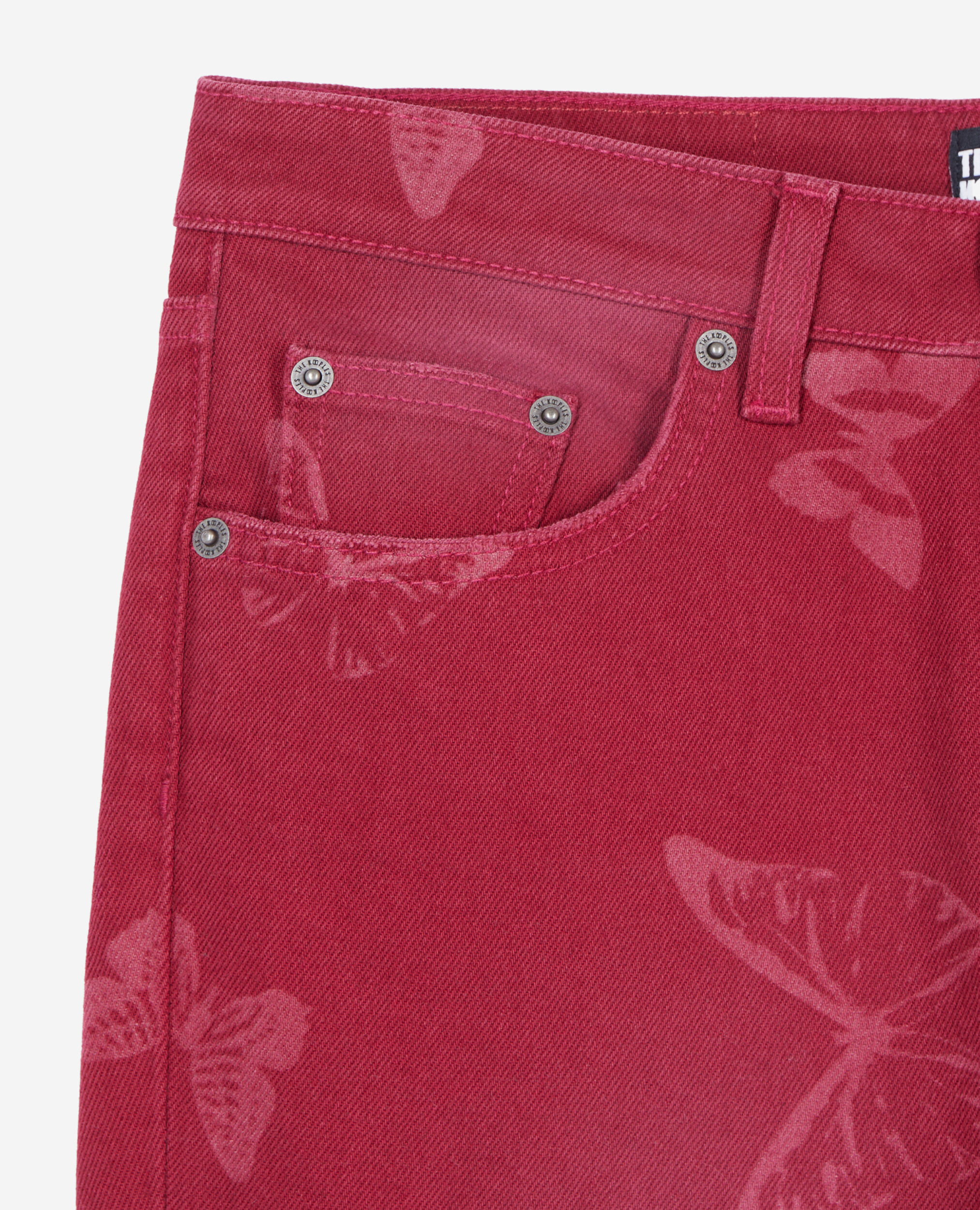Jeans mit ausgestelltem Bein und Print, DARK RED, hi-res image number null