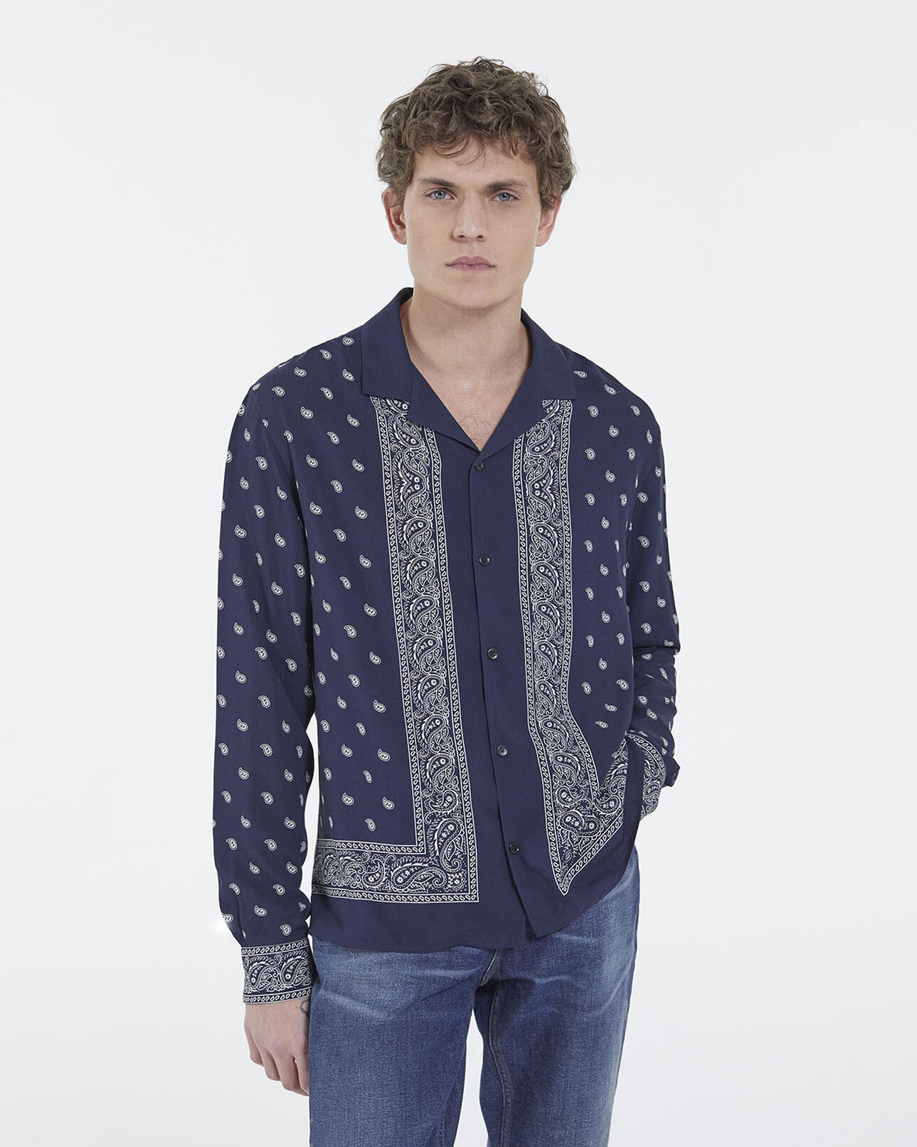 The Kooples H NAVY ECRU shirt with shark collar