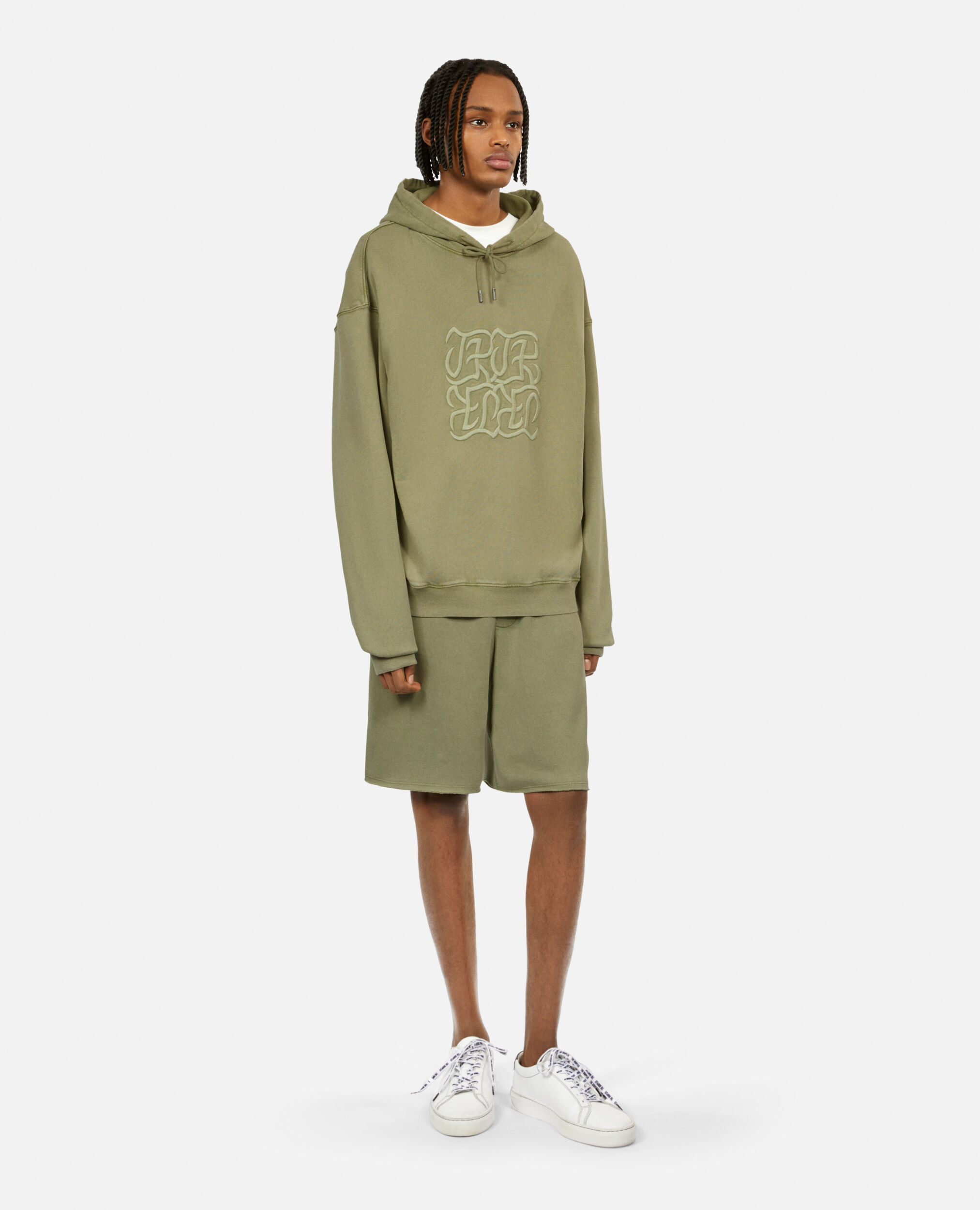 Sweatshirt à capuche vert clair avec broderie logo, KAKI GREY, hi-res image number null