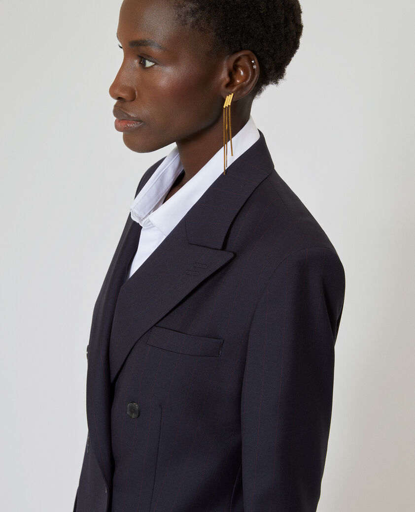 The Kooples DAMEN NAVY-RED &uuml;berkreuzte schneiderjacke aus gestreifter wolle in marine