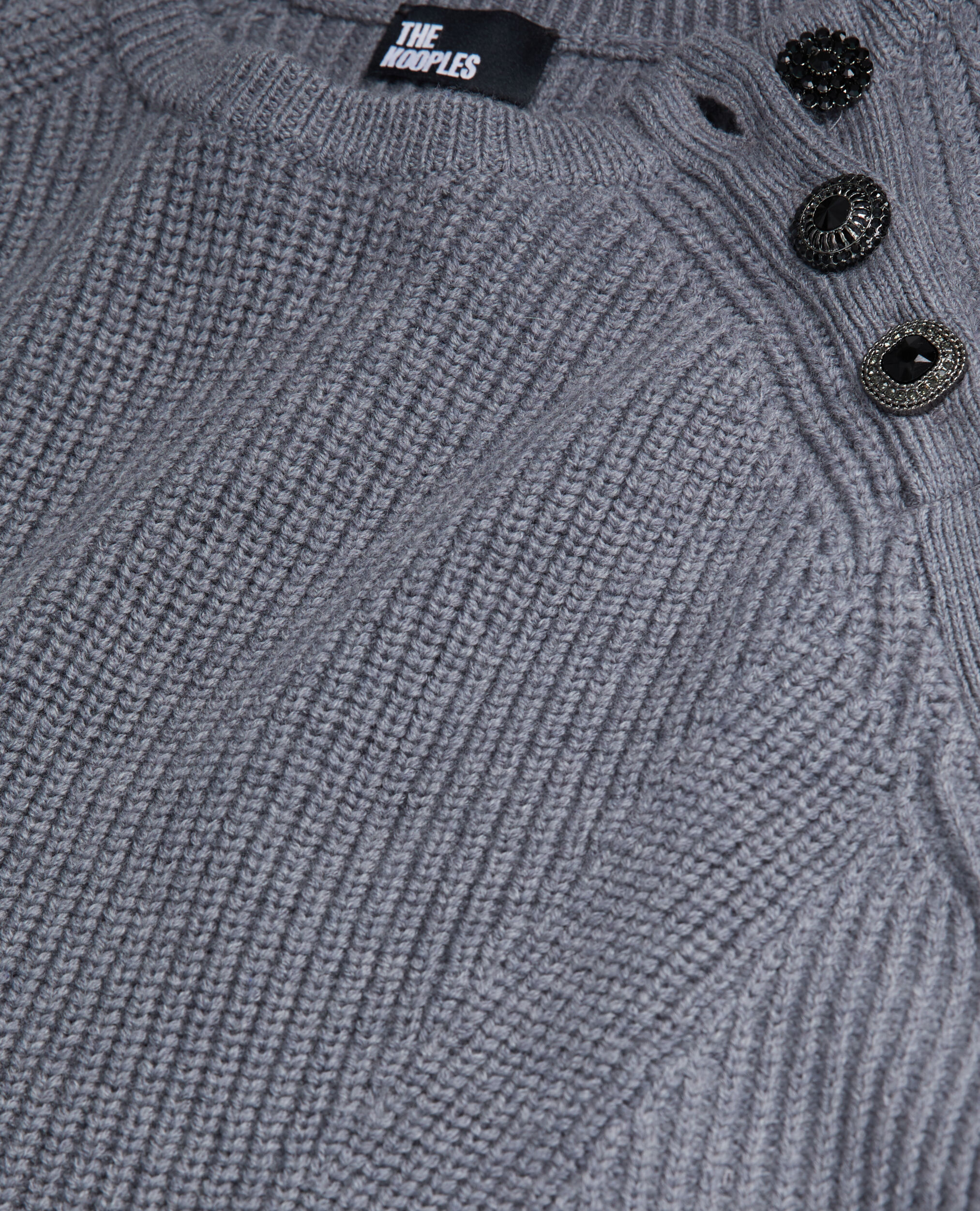 Grauer Pullover aus Wolle mit Schmuckknöpfen, MIDDLE GREY MEL, hi-res image number null