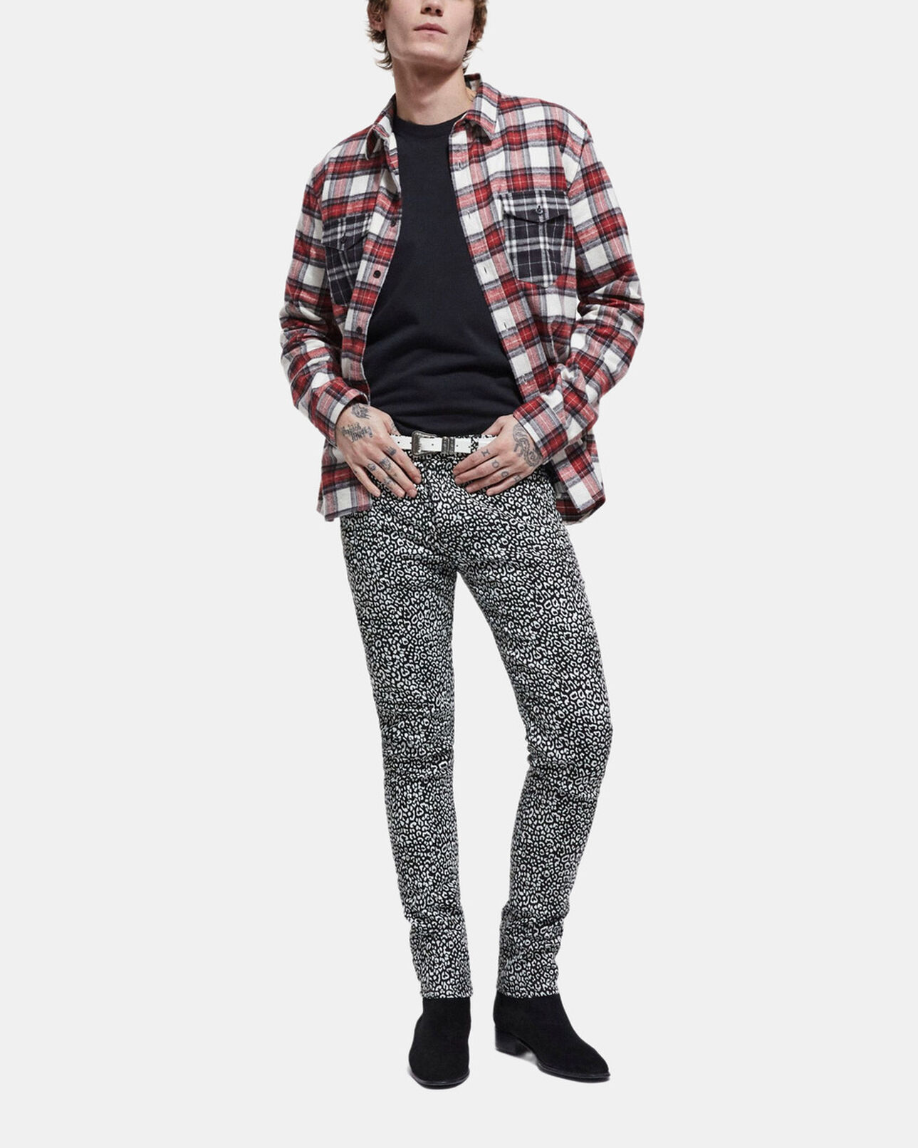 The Kooples MEN RED overshirt with classic collar and check motif