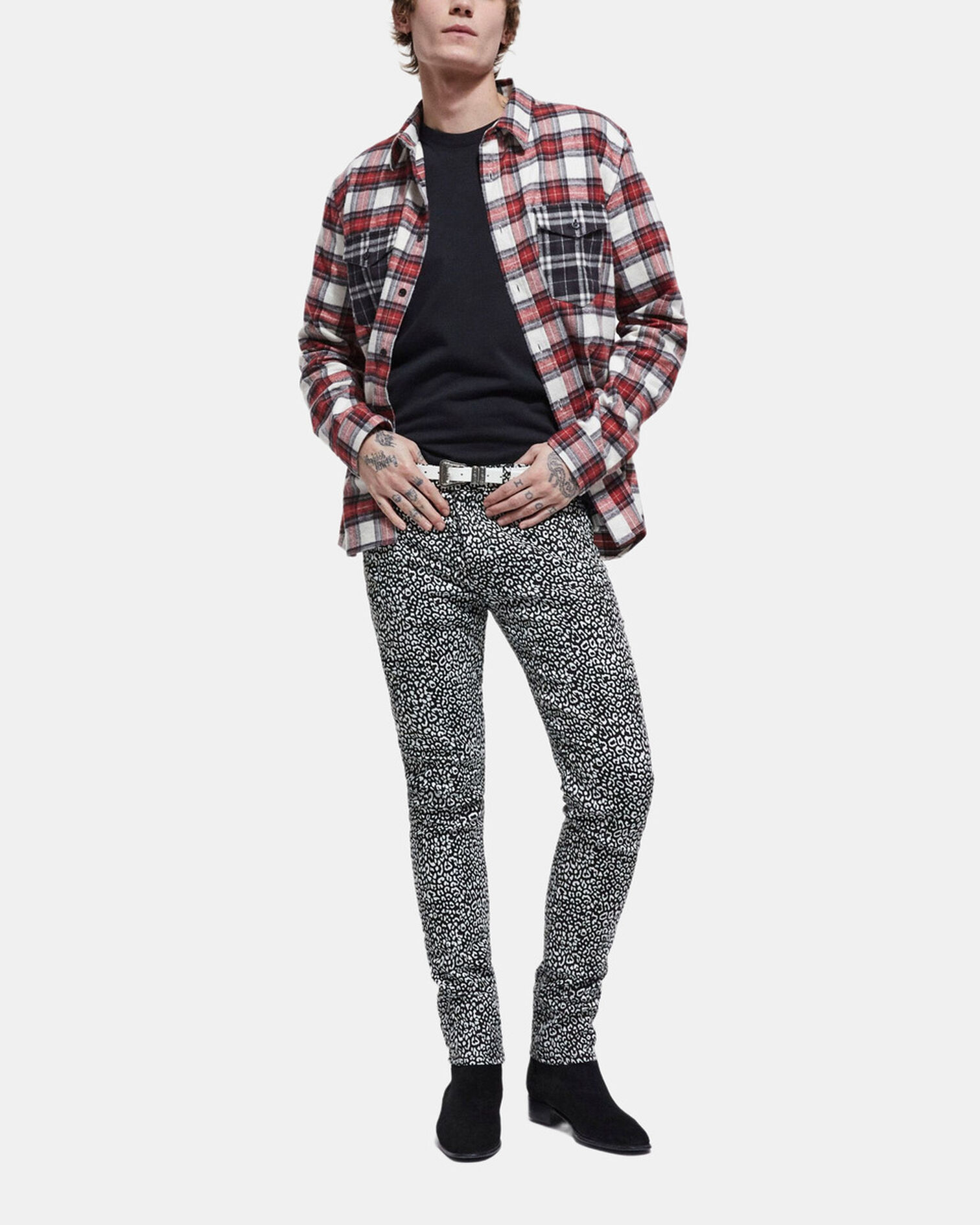 Overshirt with classic collar and check motif, RED, hi-res image number null