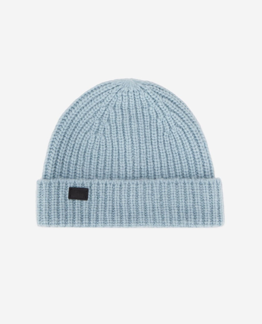 The Kooples WOMEN BLUE GREY blue ribbed wool-blend beanie