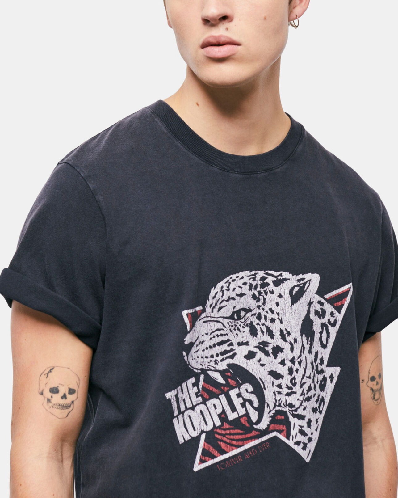 The Kooples HOMME BLACK WASHED t-shirt homme sérigraphié tigre