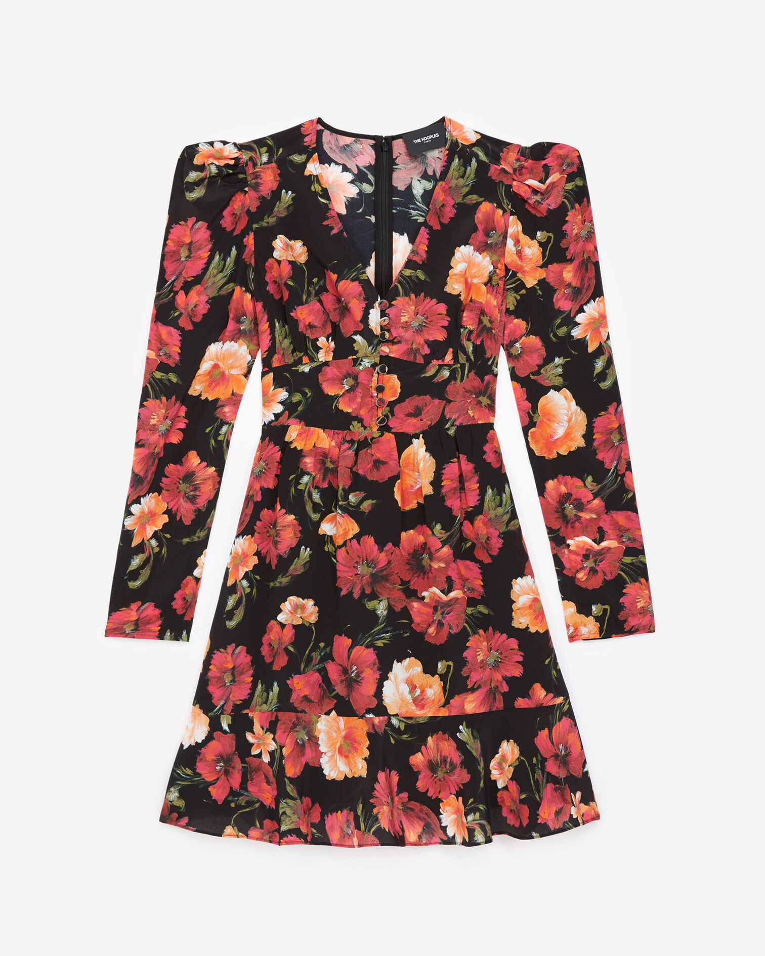 Kurzes Seidenkleid mit Blumenprint, MULTICOLOR, hi-res image number null