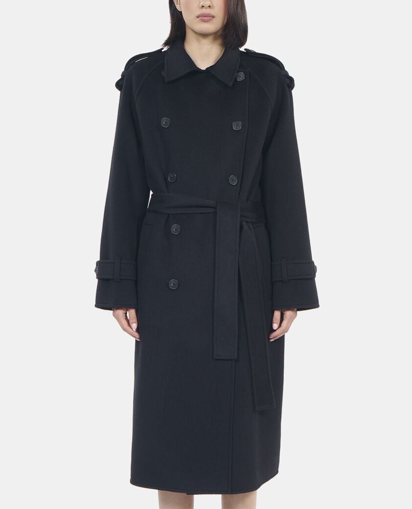 The Kooples FEMME BLACK manteau en laine style trench noir