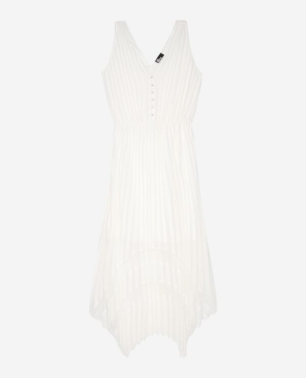The Kooples FEMME ECRU robe longue avec plissage blanche et plumetis