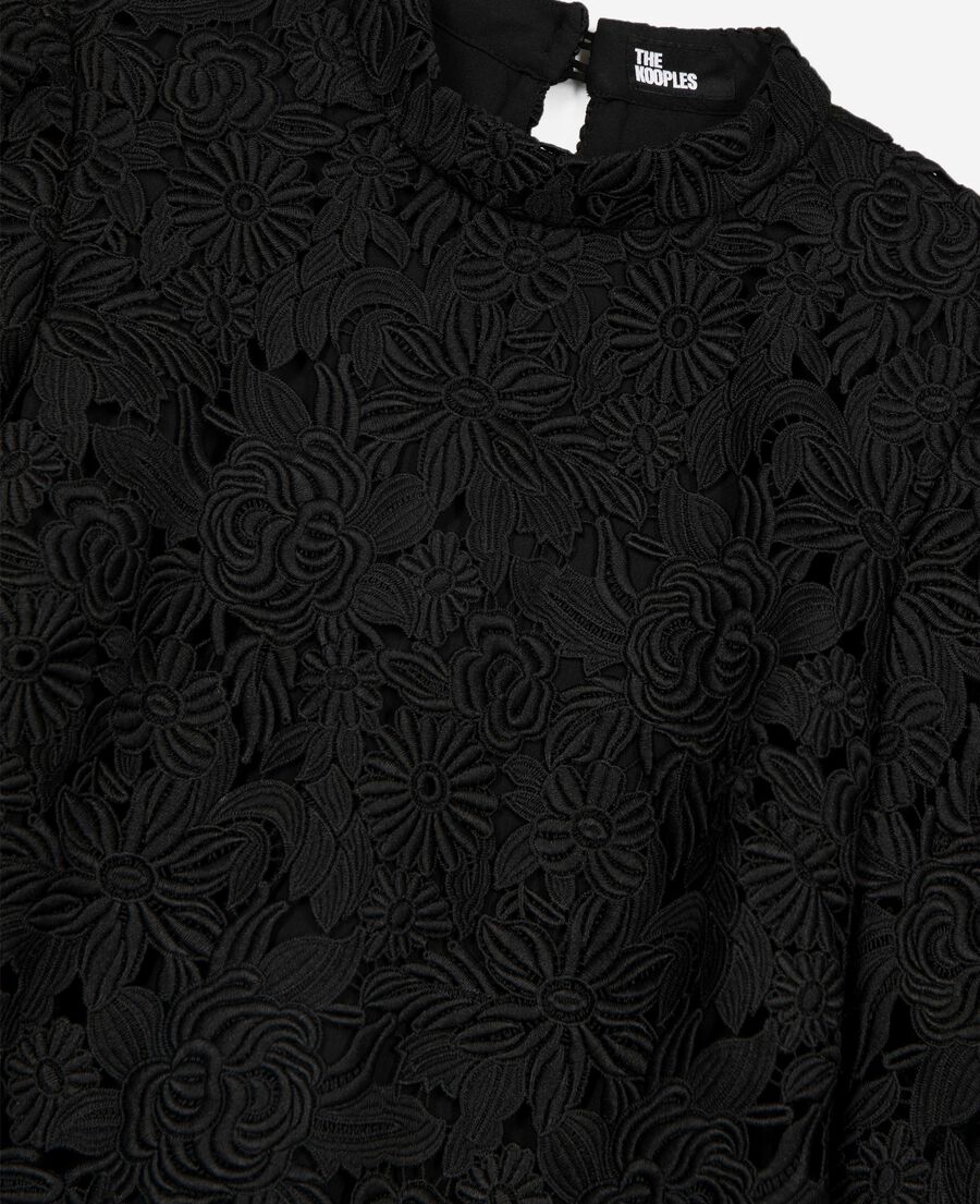 The Kooples FEMME BLACK robe courte en dentelle fleurie noire
