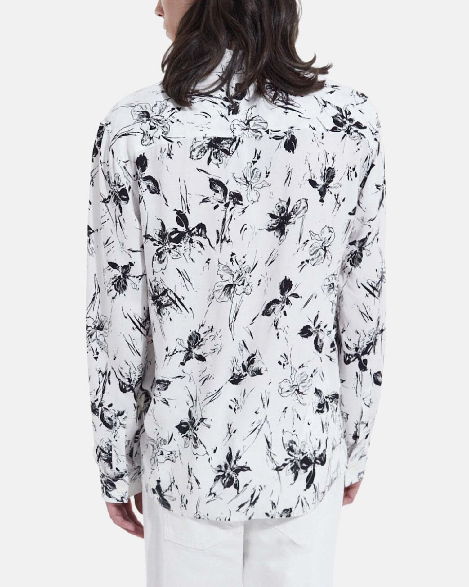 Men's white shirt with floral print, WHITE / BLACK, hi-res image number null