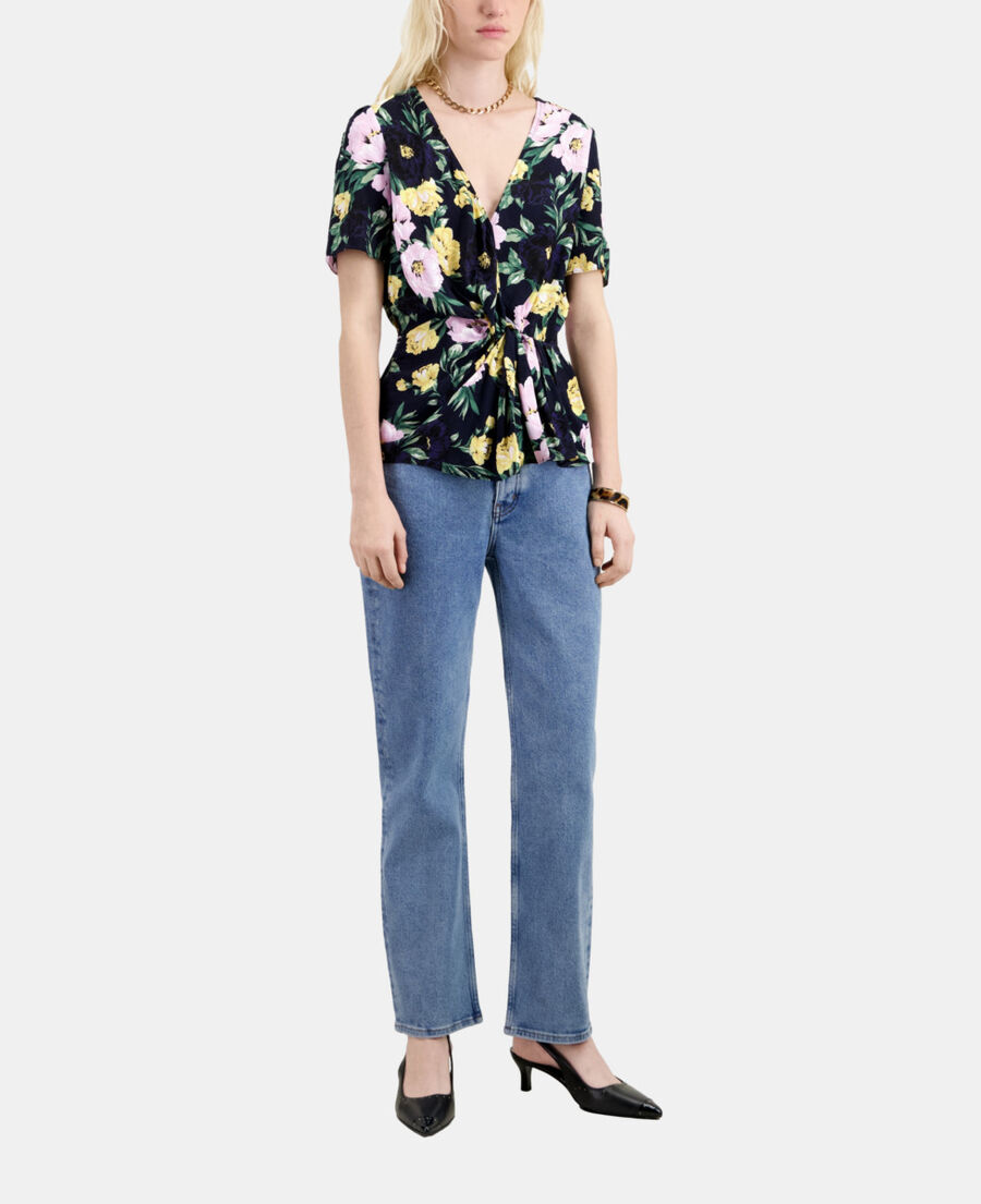 The Kooples F LIGHT PINK / DARK NAVY printed top with draping