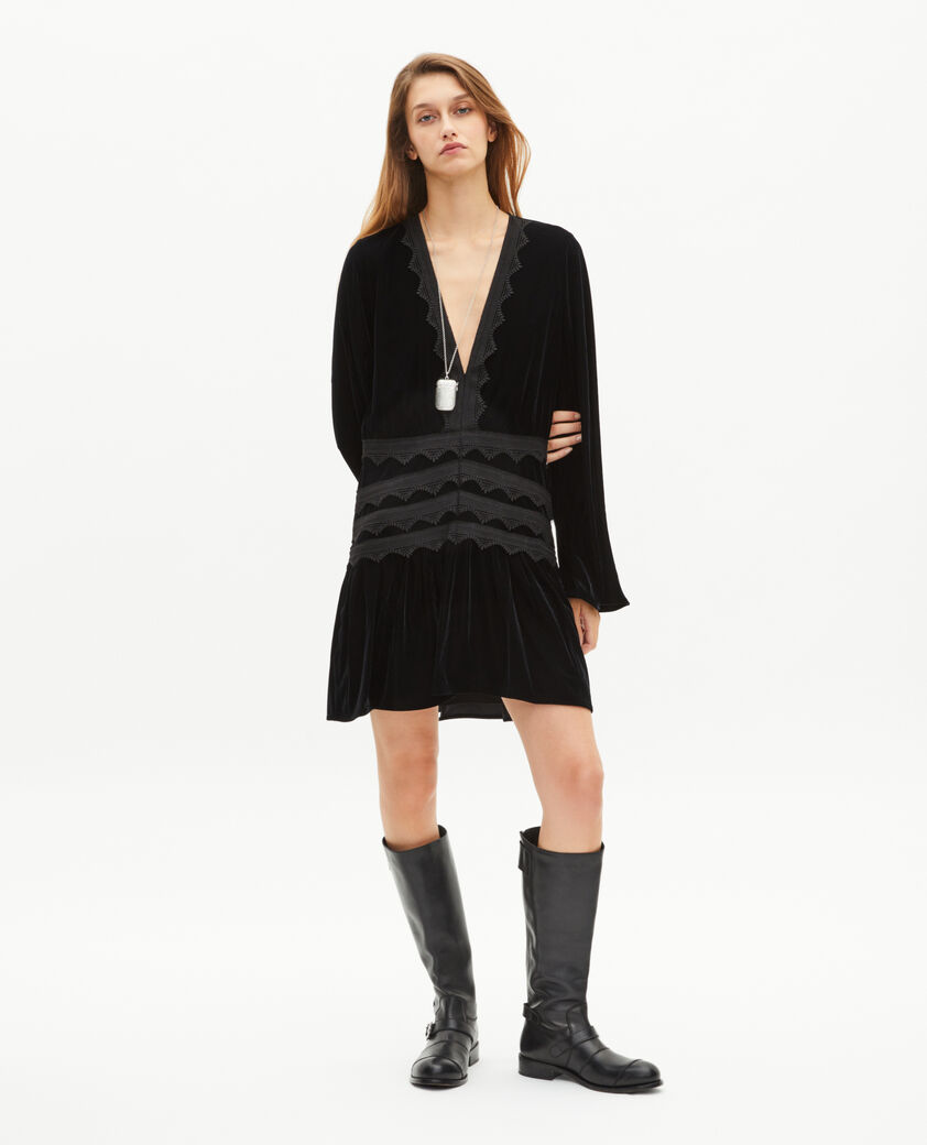 The Kooples WOMEN BLACK short black velvet dress