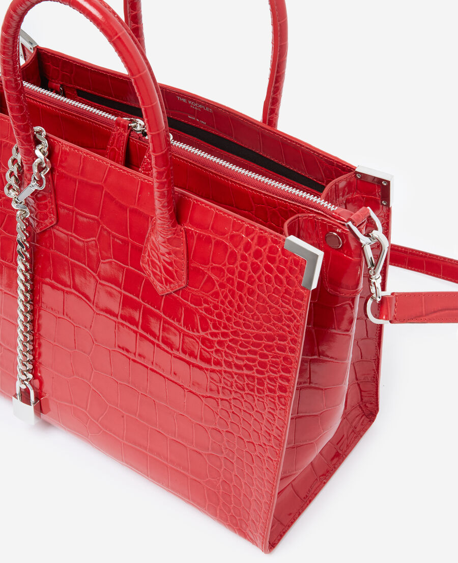 large red croco-print ming bag