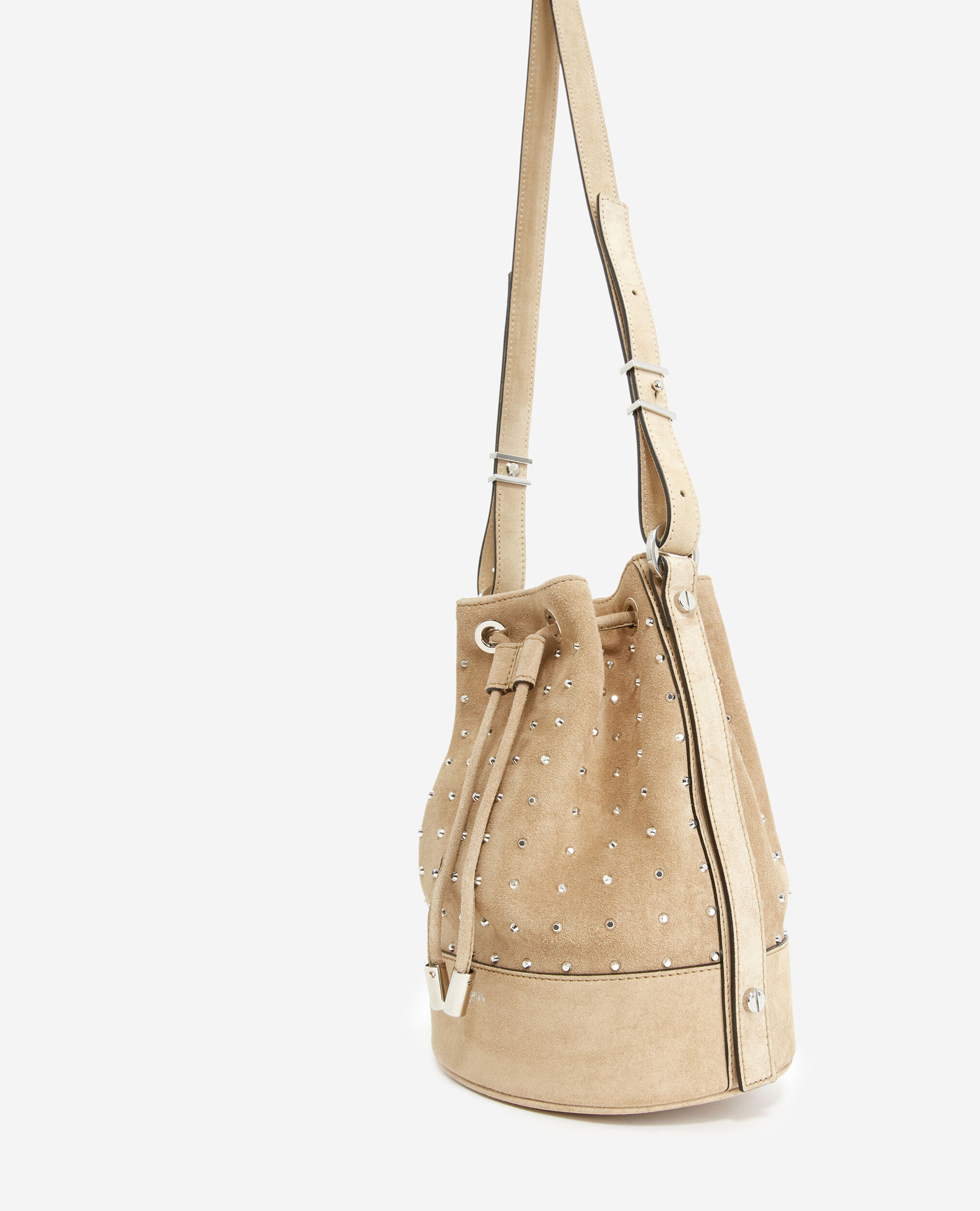 Studded Medium Tina bag in beige suede, BEIGE, hi-res image number null