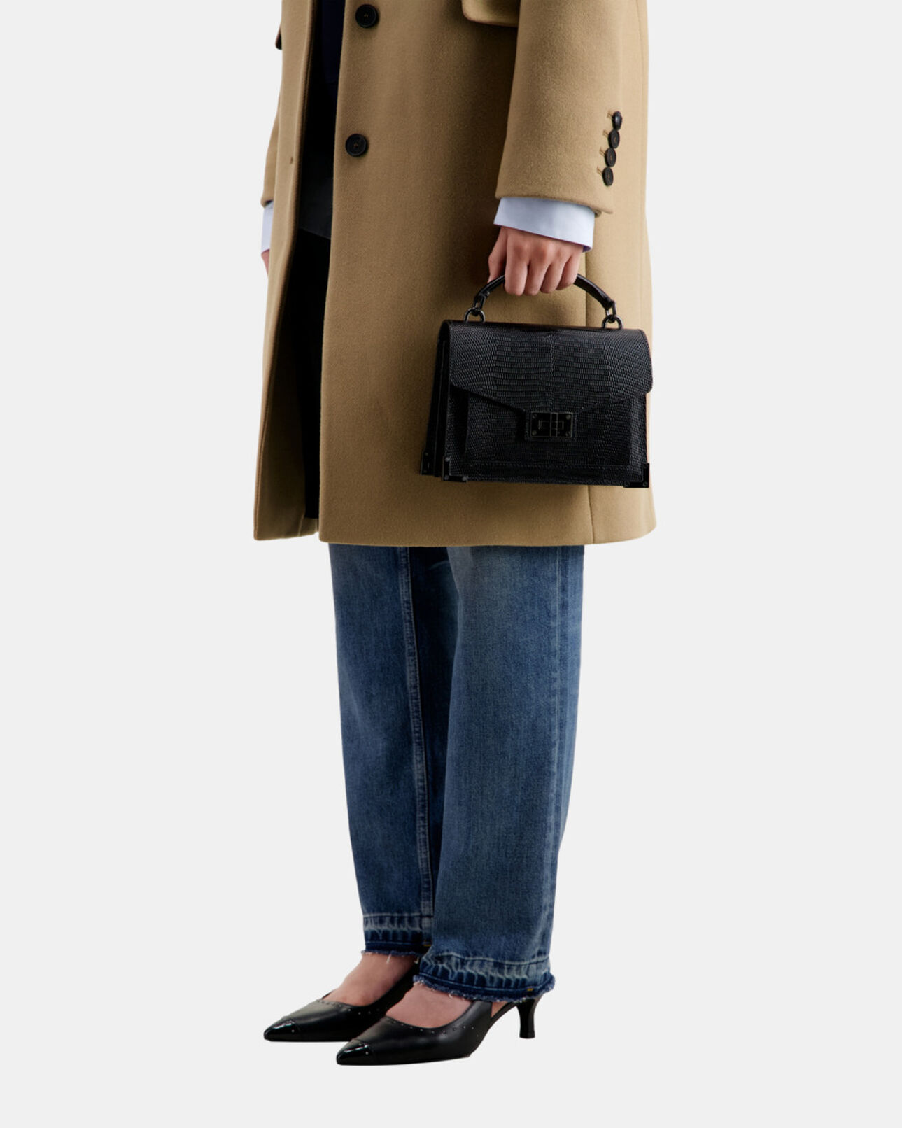 The Kooples WOMEN BLACK small emily bag in black lizard effect leather
