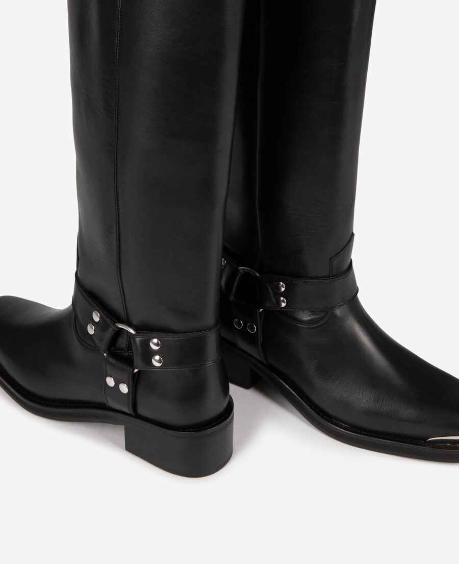 The Kooples WOMEN BLACK black leather strap boots