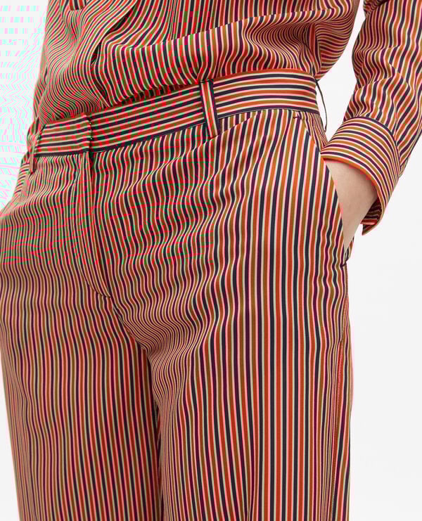 Wide-leg pants with red and blue stripes