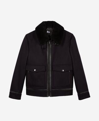 The Kooples MEN NAVY navy wool jacket with sherpa collar