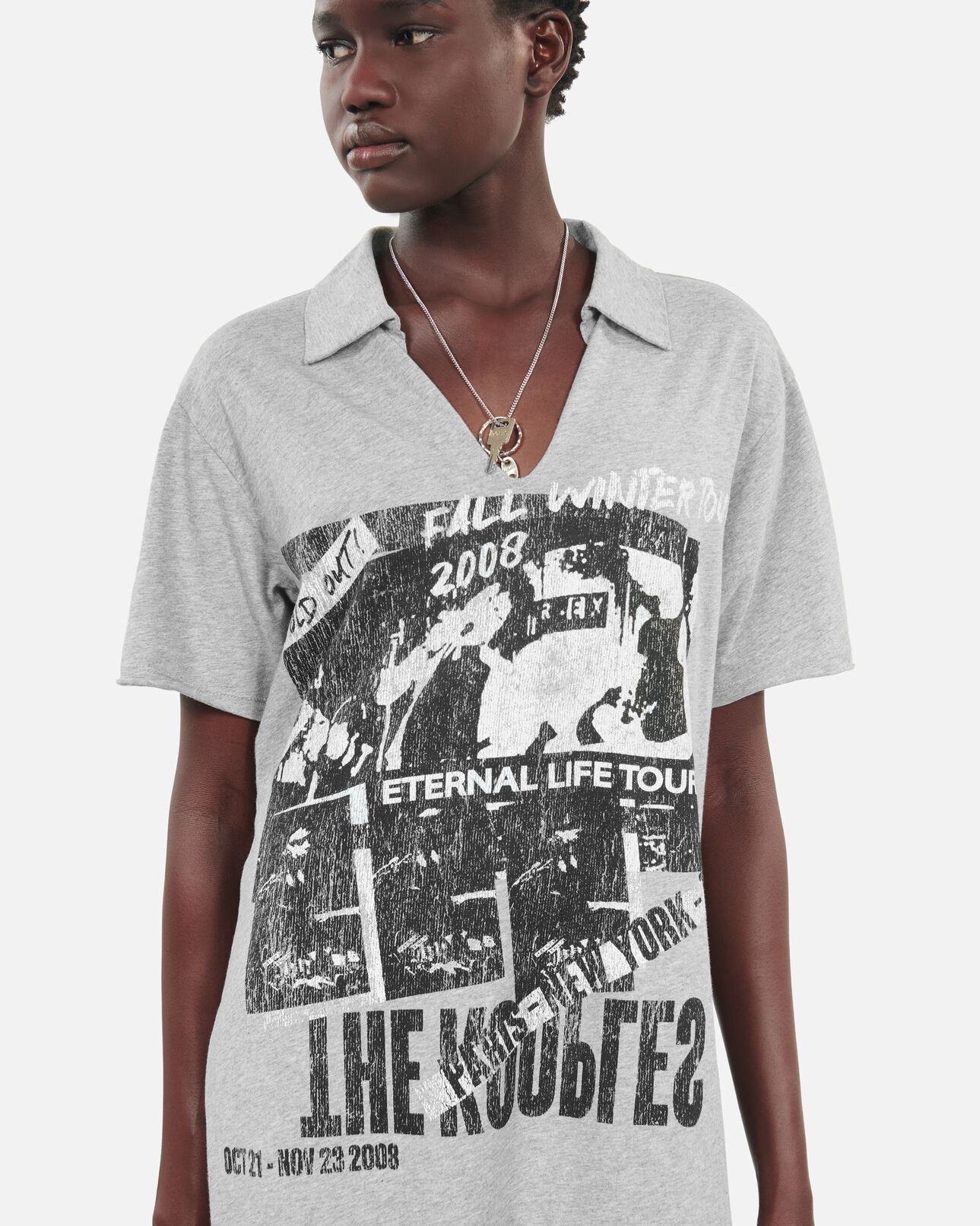 The Kooples WOMEN STONE GREY grey eternal life tour serigraphy t-shirt dress
