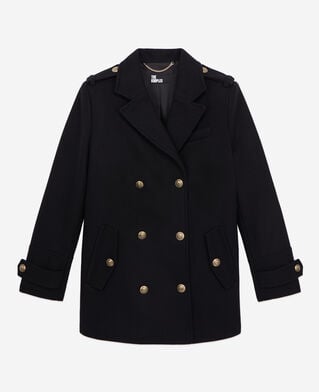 The Kooples FEMME BLACK caban noir en laine mélangée