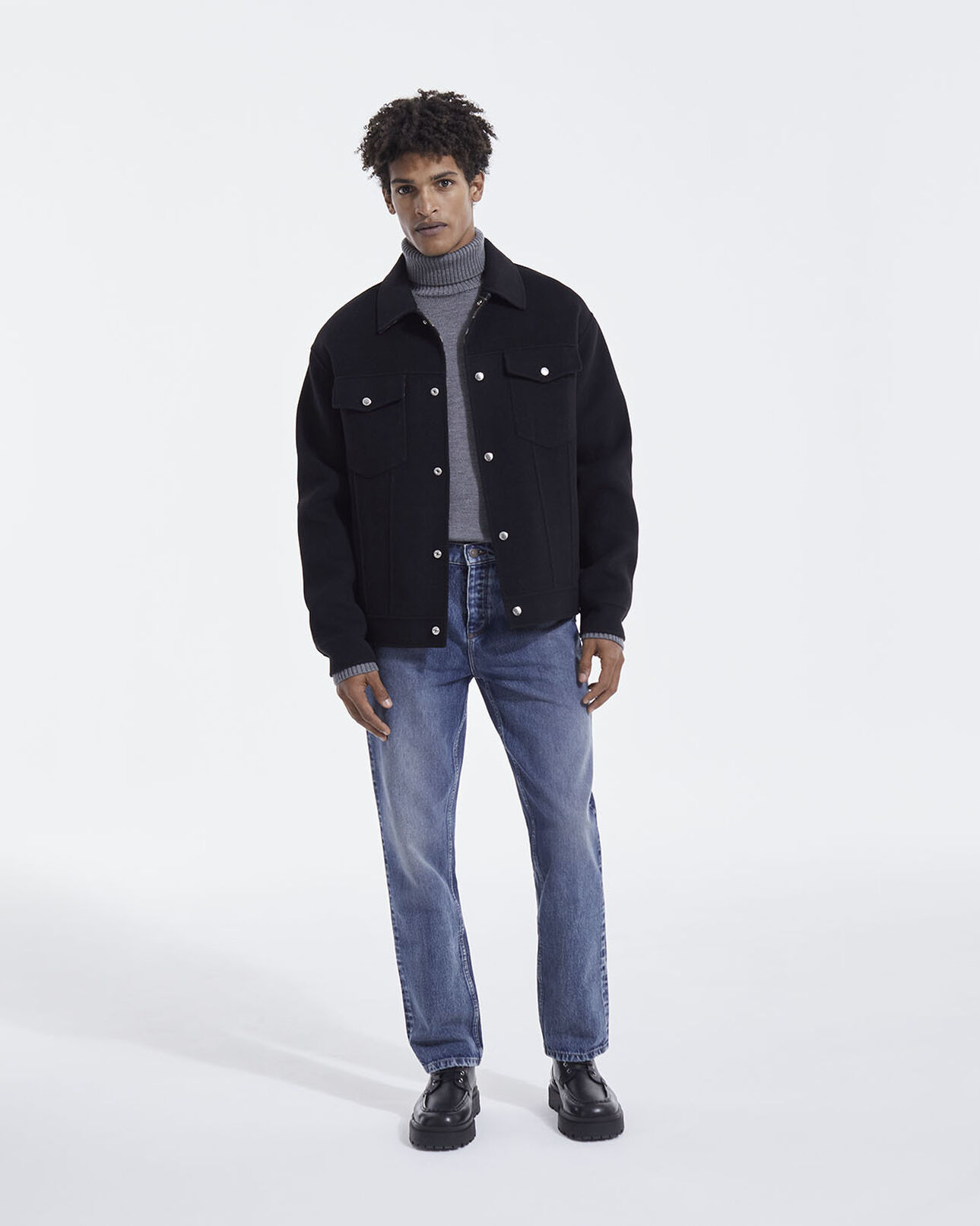 The Kooples HOMME BLACK blouson laine double face noire poches