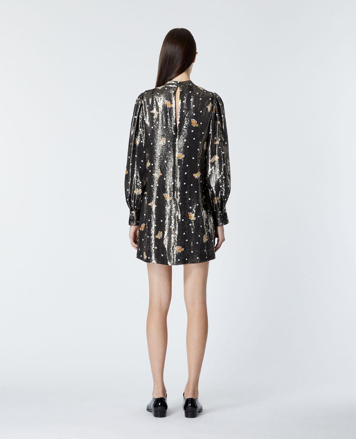 Short silk dress lame w butterfly motif The Kooples