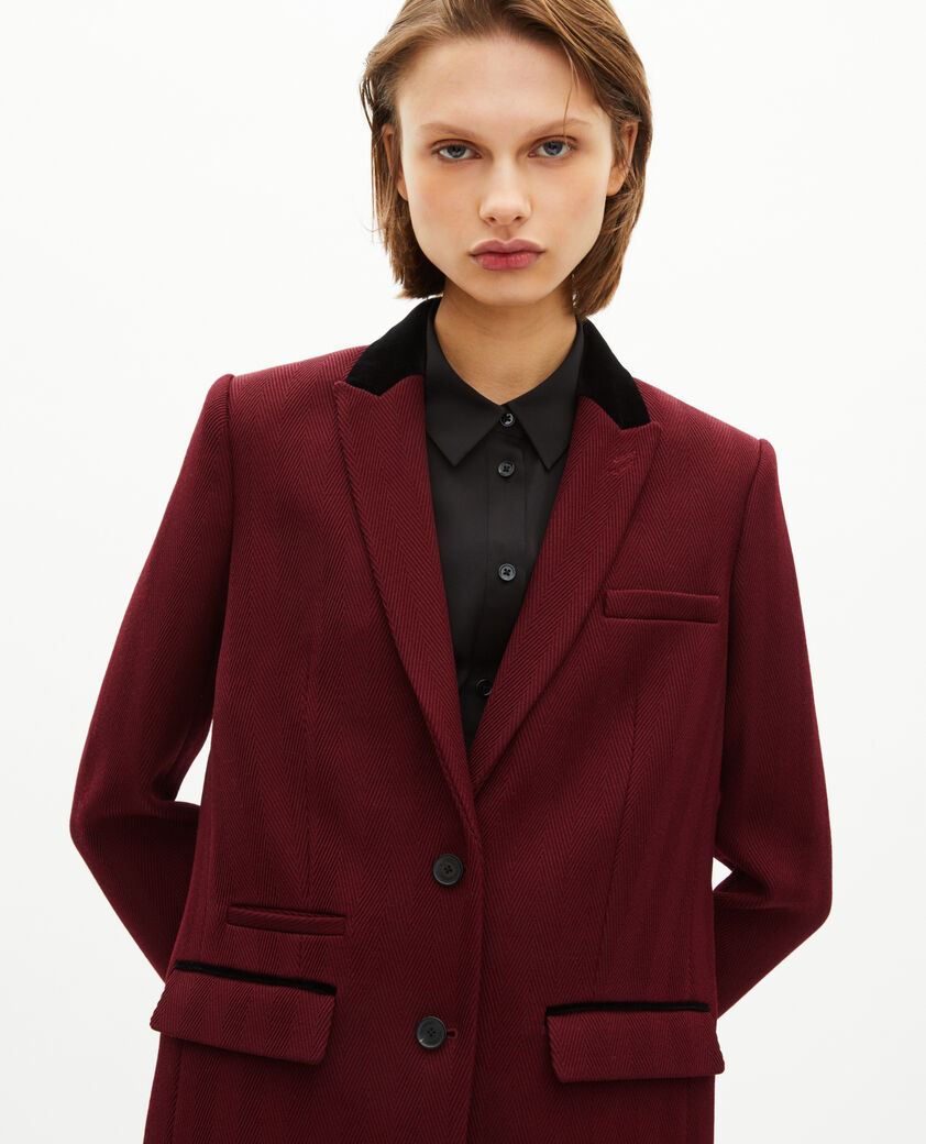 The Kooples WOMEN WINE RED jacket with burgundy velvet collar