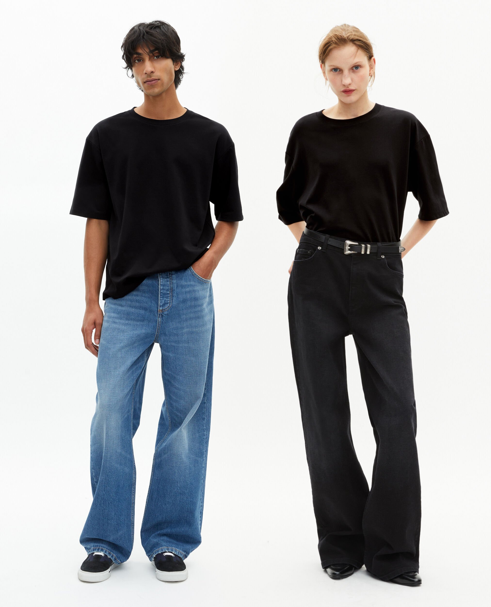 Unisex loose plain black T-shirt, BLACK, hi-res image number null